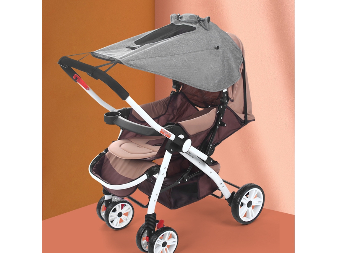 Cobertura Solar Extensível Cinza Universal Para Carrinho De Bebê, Tecido Catiônico Impermeável Upf50+ Anti-raios Uv
