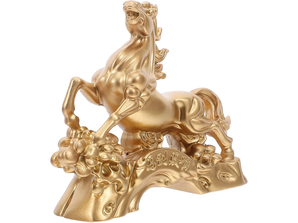 Estátua Cavalo Dourada Resina Elegante Decorativa Escritório Prateleira Símbolo Prosperidade Segundo Fácil GOKOCO