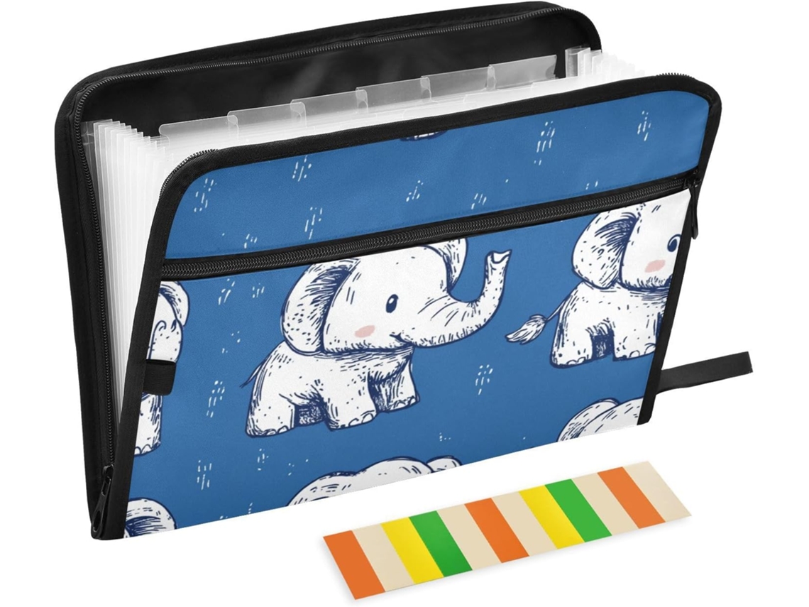 Pasta Expansível Com Estampa De Elefante Branco Em Desenho Animado, Tamanho A4 E Carta, Com Fecho De Zíper,