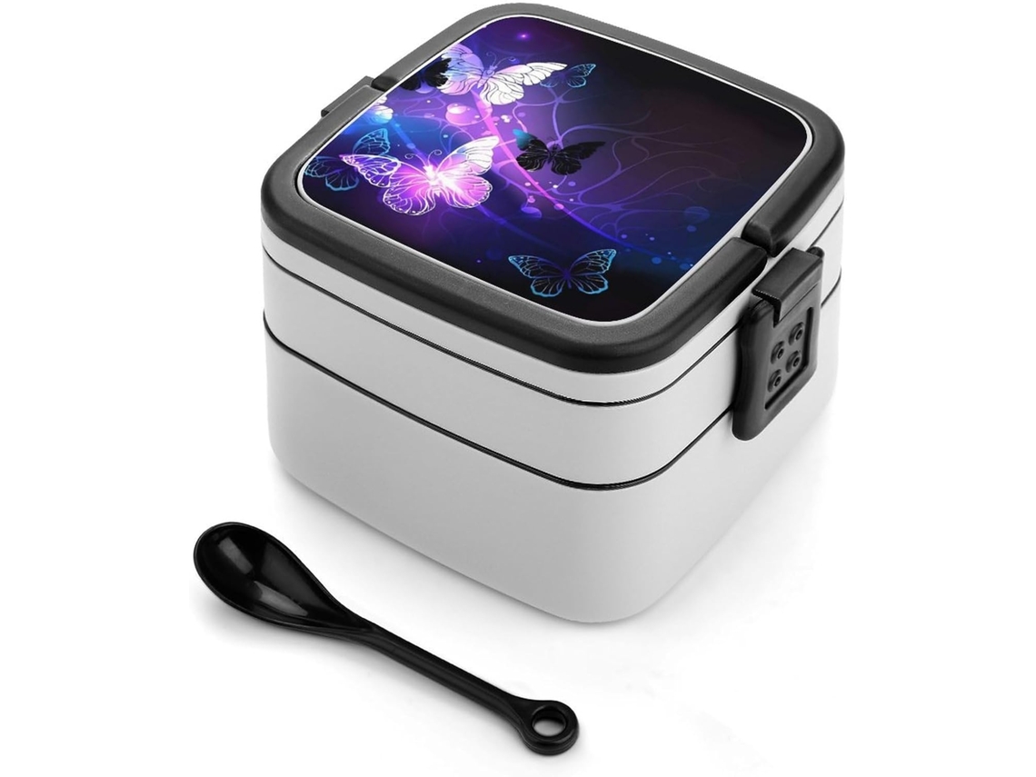 Linda Lancheira Bento De Borboleta Com Glitter Camada Dupla, 1000ml, Empilhável, À Prova De Vazamentos, Com Colher