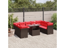 Vidaxl Conjunto De Sofá De Jardim Com 10 Peças E Almofadas Em Rattan Sintético Marrom