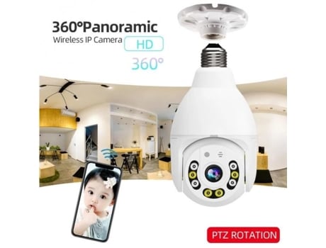 Câmera IP sem fio panorâmica HD 1080P Câmera de vigilância de segurança doméstica giratória 360 ° com lâmpada E27 moni AUTREMENT