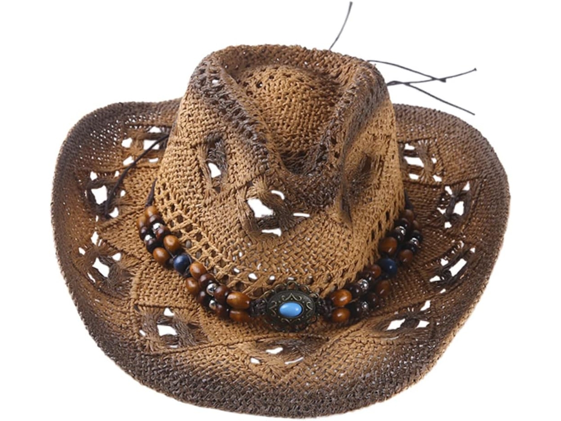 Chapéu De Cowboy Estilo Western, Em Palha Trançada Marrom-escura, Aba Larga, Unissex, Tamanho
