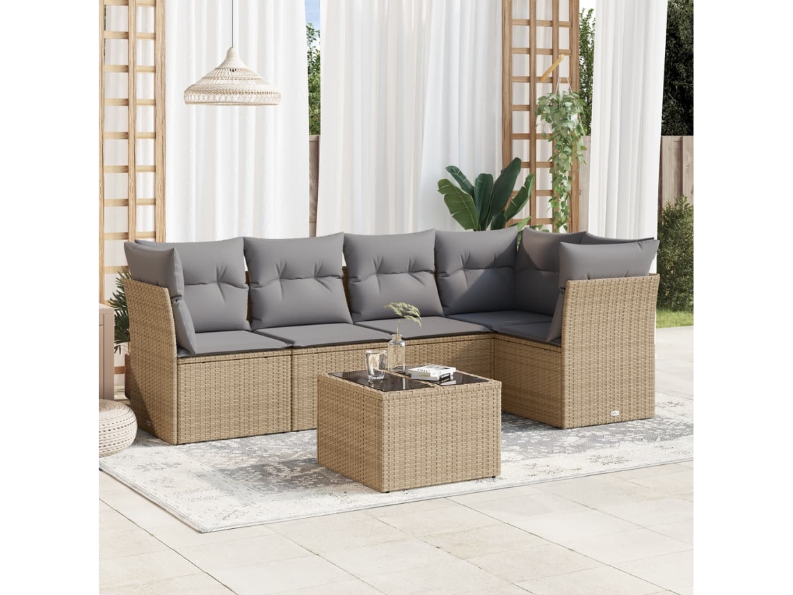 Vidaxl 6 Pcs Conjunto de Sofás P/ Jardim com Almofadões Vime Pe Bege