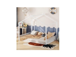 Cama Infantil 140x200cm Branca Com Estrutura Metálica, Proteção Lateral Estilo Casinha, Ideal Para Crianças.