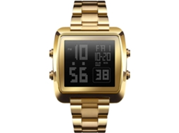 Lurelia Relógio Digital Masculino, Visor Digital, Led, Cronómetro, Alarme, Data/calendário, 12/24h, Duplo Fuso/mostrador, Aço Inoxidável, Rosa Ouro