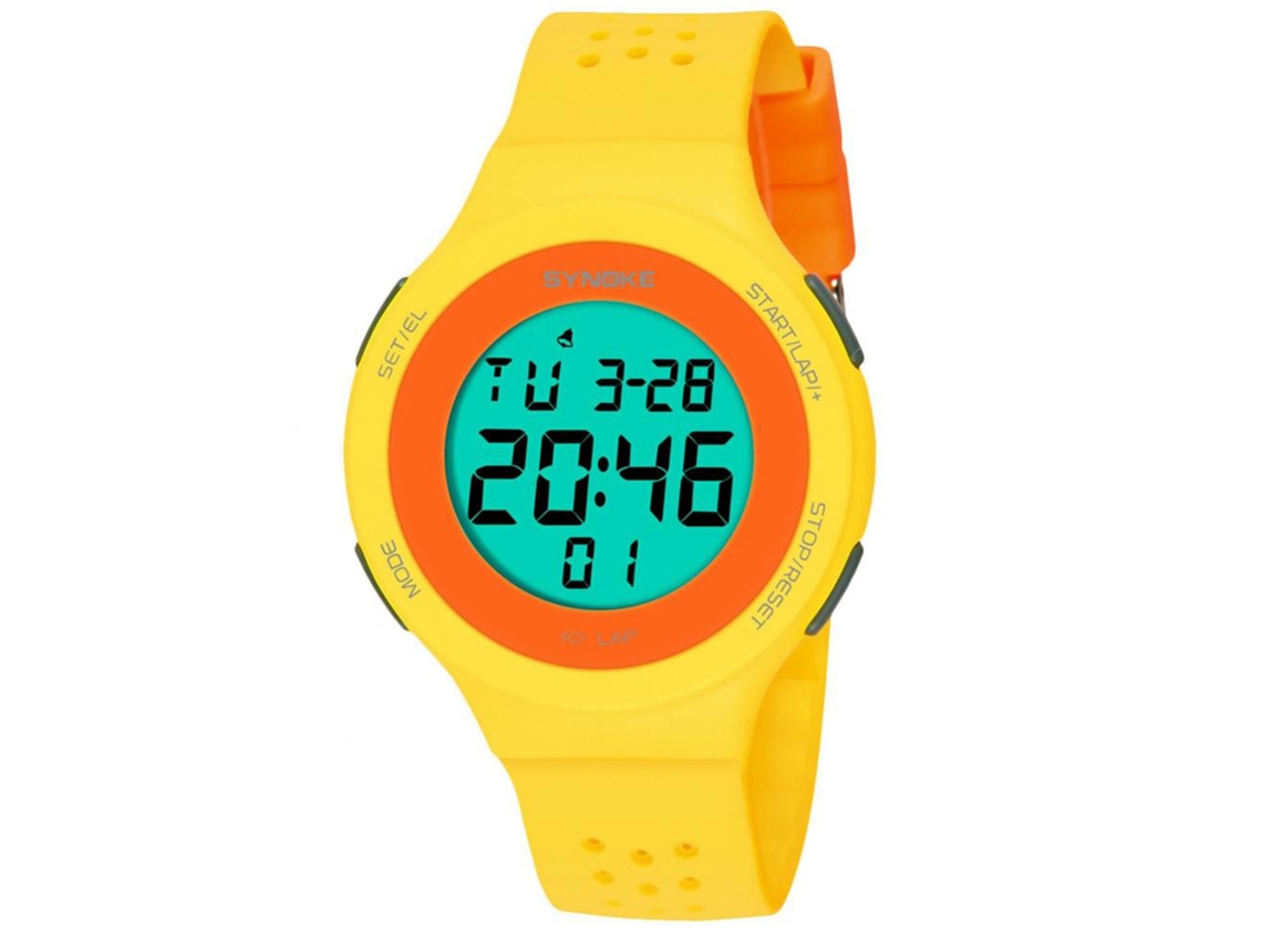 Relógio eletrônico esportivo multifuncional à prova d'água com visor digital (amarelo)