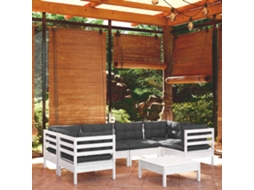 Conjunto Lounge Jardim 7 Peças C/ Almofadões Pinho Branco Dkd Home Decor