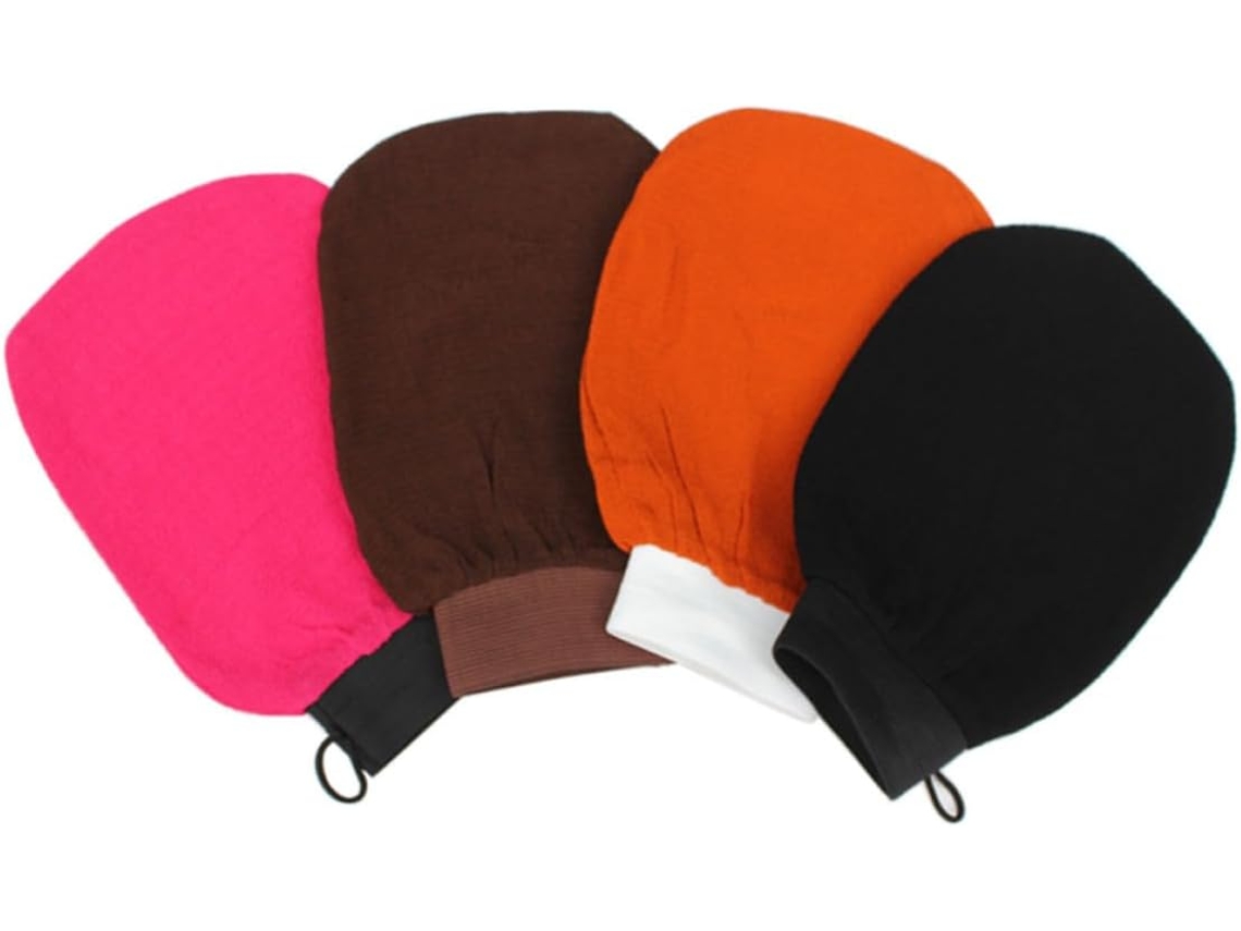 Conjunto de 4 Luvas Esfoliantes Rayon Para Banho e Sauna, Esfoliação Suave Sem Irritação.
