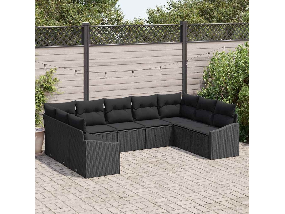 Vidaxl Conjunto De Sofás Com Almofada 9 Pcs Preto Vime Pe