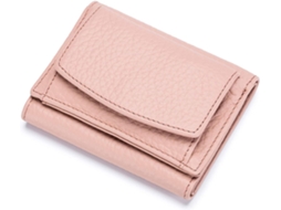 Carteira Feminina De Pele Trifold Leve - Design Compacto De Três Dobras - Rosa