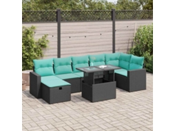 Vidaxl 8 Pcs Conjunto Sofás Jardim Almofadões Vime Pe/acácia Cinzento