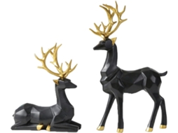 Conjunto De 2 Estatuetas De Renas Natalinas Em Resina, Decoração Moderna Para Interiores Conjunto De 2 Estatuetas De Renas Natalinas Em Gokoco