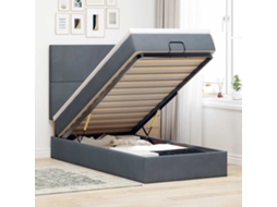 Estrutura Cama Otomana Colchões 80x200cm Veludo Cinzento Escuro