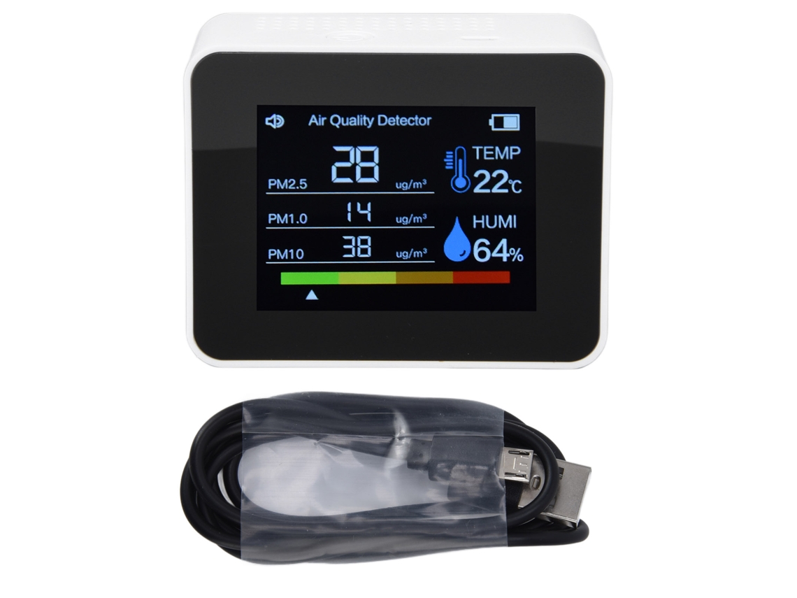 Medidor De Qualidade Do Ar 8 Em 1 Com Tela Colorida E Detector De Co2 Em Tempo Real Para Tvoc Hcho Pm2.5 Pm1.0 Pm10 Branco Slowmoose