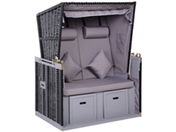 Espreguiçadeira de praia Outsunny com dupla cobertura e porta-copos, rattan. VELTRIX