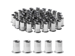 Pacote Com 100 Porcas Rebite M8, Em Aço Inoxidável, Com Cabeça Plana (14x18mm), Adequadas Para Inserções Roscadas Em Metal E Plástico.
