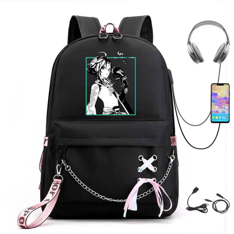 Mochila Escolar, Feminina, Juvenil, Modelo 05091, Estampa De Desenho Animado Para Faculdade, Cor Preta