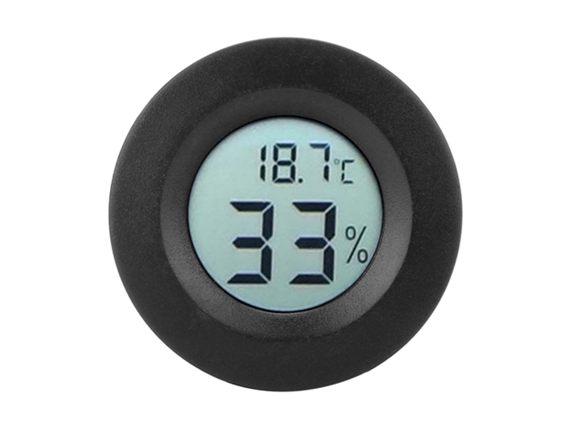 Termômetro Higrômetro Digital LCD, Embutido, Circular, Mini, para Interior, Preto, de 50 a 70°C, 10% a 99% HR | S/MARCA