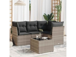 Vidaxl 5 Pcs Conj. Sofás Jardim C/ Almofadões Vime Pe Cinzento-claro