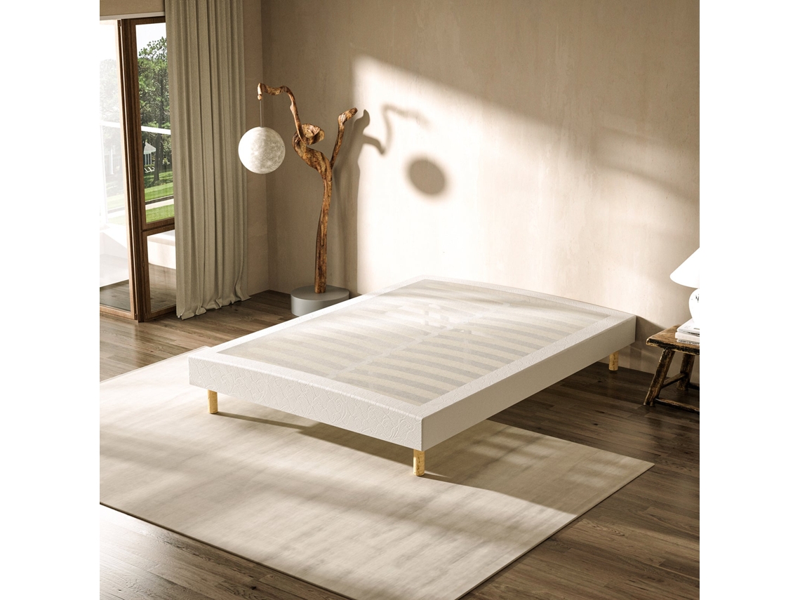 Sommier Tapizado 140x190 Cm, 4 Pés De Madeira, 2 Pés Centrais Ajustáveis (de Ferro), 2x14 Listras, Resistente