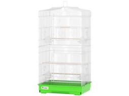 Gaiola Para Pássaros Pajarera De Metal Com 4 Comedouros 3 Poleiros Baloiço E Bandeja Removível Alça 46,5x35,5x92 Cm Verde