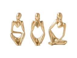 Estatua Del Pensador Nórdico 3 Piezas Escultura Abstracta Resina Figura De Pensador (dorado)