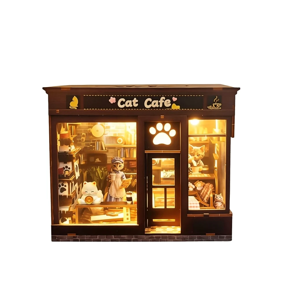 Livraria e Café Gato Brinquedo Educativo Infantil Mini Casa para Montar MDUG