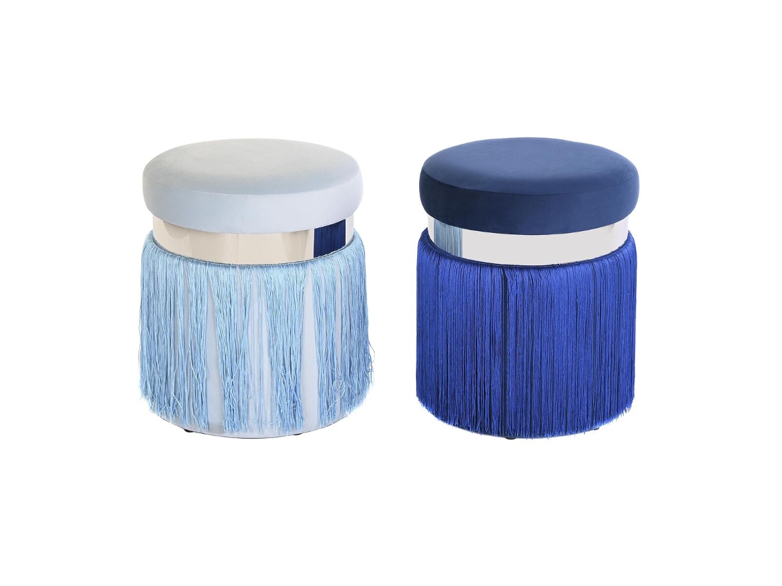 Repousa Pés Dkd Home Decor Prateado Metal Azul Celeste Azul Marinho Franjas 35 X 35 X 41 Cm 2 Unidades