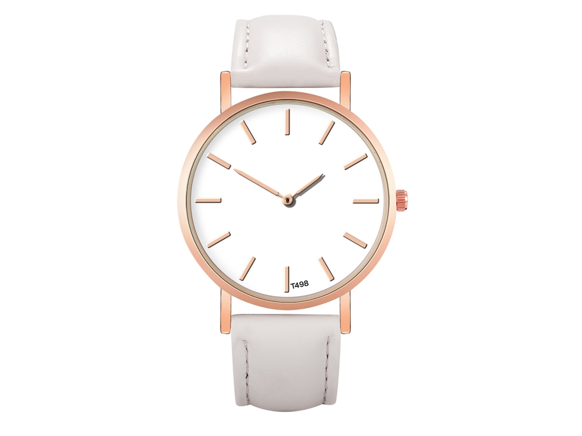 Reloj De Pulsera De Cuero Pu Moda Diseño Simple Cristal De Quartzo Blanco