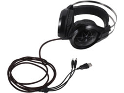 Auriculares para juegos con cable y micrófono integrado, ideales para mayor comodidad y aislamiento del ruido en largas distancias.