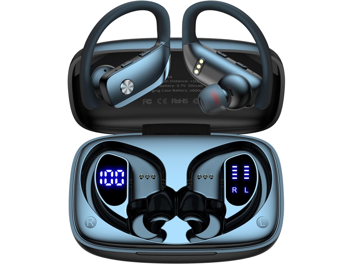 Auscultadores Bluetooth 49h JIAPEI com Microfone, Ganchos de Ouvido, Led, Modelo Esportivo