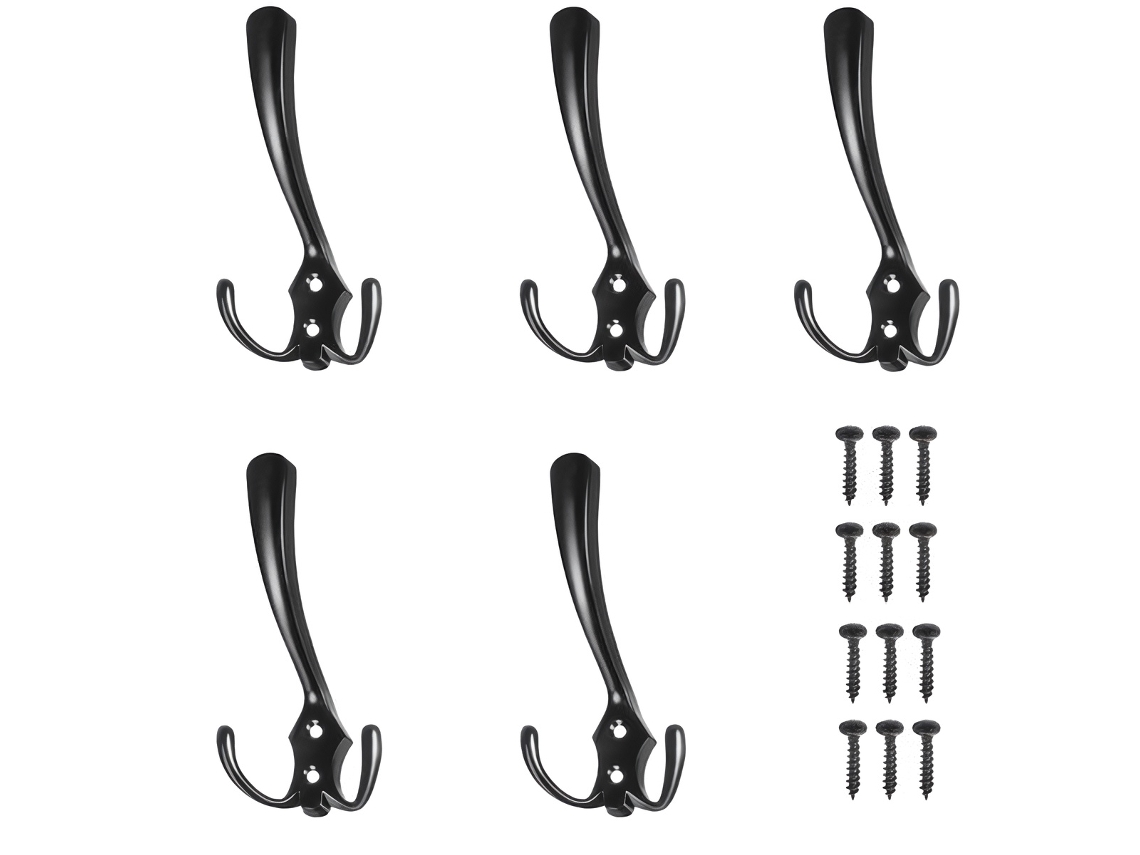 Conjunto 5 Cabides De Parede Preto Fosco