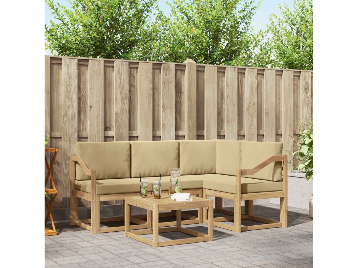 Vidaxl Conjunto De Sofás Para Exterior 5 Unid. Branco E Bege