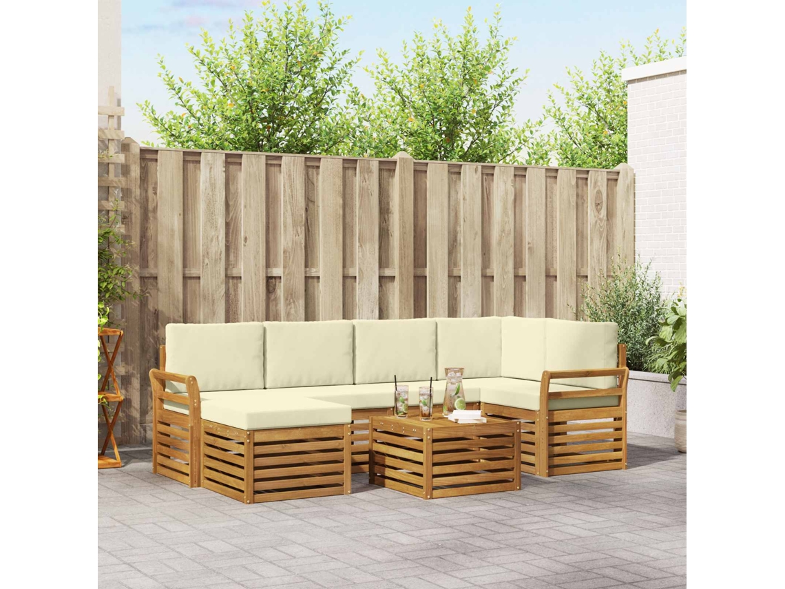 Vidaxl Conjunto De Sofás Para Exterior 7 Unid. Natural E Creme