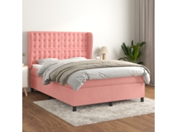 Vidaxl Cama Com Molas/colchão 140x190 Cm Veludo Rosa