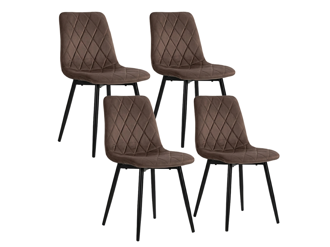 Relaxdays, Cadeira De Jantar, Conjunto De 4, Veludo, Pés Em Metal, 120 Kg, Sala E Cozinha, Estofada, Castanha