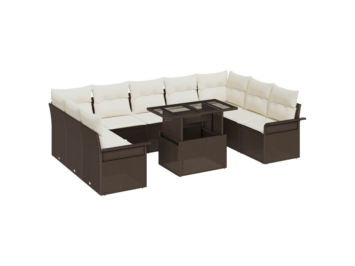 Vidaxl Conjunto De Sofá De Jardim Com Almofada Manual 10 Pcs Castanho