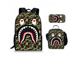 Mochila De Estudante Panoona Tubarão Camuflado Conjunto 3 Peças 17 Pol Crianças Adolescentes Estilo 21
