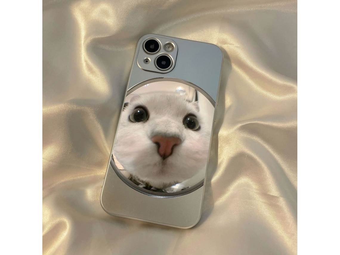 Capa Para Iphone 17 Pro Com Estampa De Gato De Olhos Grandes E Rosto De Gato E Cachorrinho, Resistente A Quedas, Banhada A Prata, Moderna.