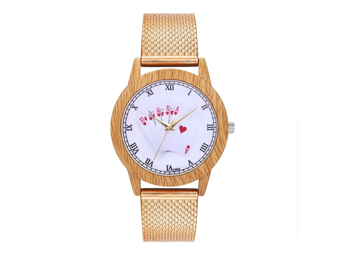 Relógio Feminino de Pulsera de Silicone com Padrão de Poker Rose Gold