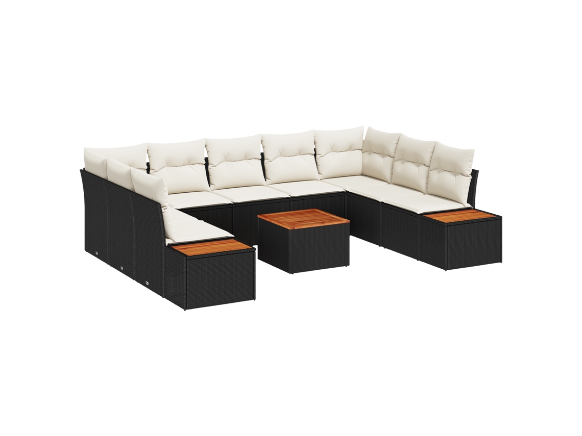 Conjunto 5 Sofá Exterior Vidaxl Preto Vime Pe (289 X 209 X 85 Cm)