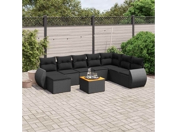 Vidaxl 9 Pcs Conjunto De Sofás P/ Jardim C/ Almofadões Vime Pe Preto