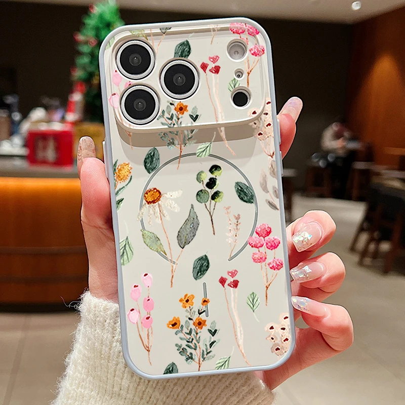 Capa Magnética Para Iphone 13 Pro Max Com Estampa Floral (cinza), Capa Traseira Rígida Em Tpu E Pc.