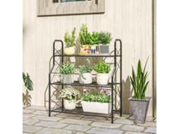 Estante Metálica Preta Para Plantas, 3 Níveis, Resistente Para Uso Interno E Externo, 69x28,5x78 Cm