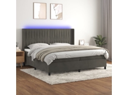 Cama Box Spring C/ Colchão/led 200x200cm Veludo Cinzento-escuro