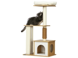 Árvore para Gatos com Toca, 1 Cama para Gatos, 1 Superfície para Deitar, 59,5 Cm X 39,5 Cm X 114 Cm, Marrom + Branco ESSÊNCIACASA