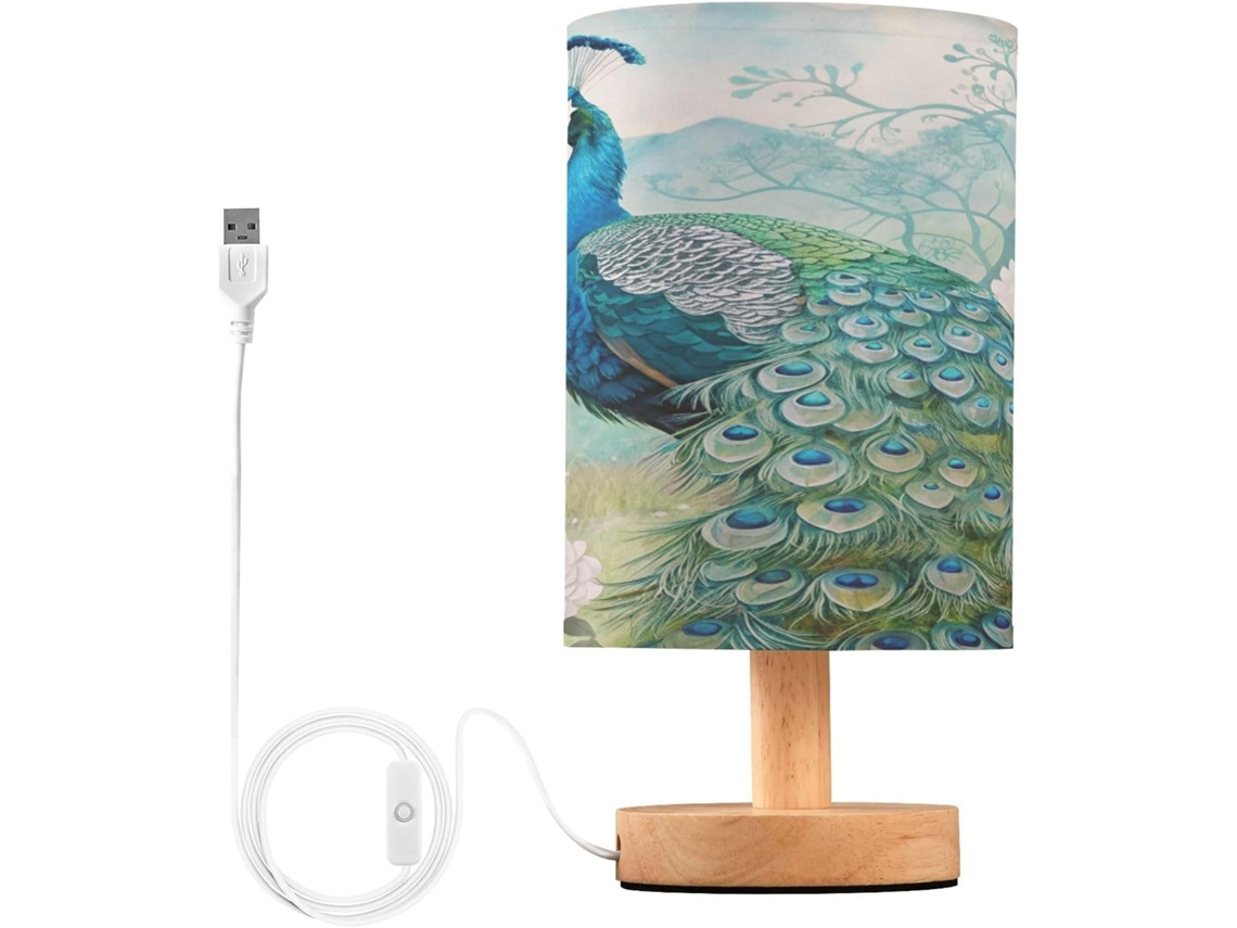 Abajur De Cabeceira Com Penas, Portas De Carregaje USB C, Luminária De Mesa Cabeceira, Luminária De Leitura Led, Base