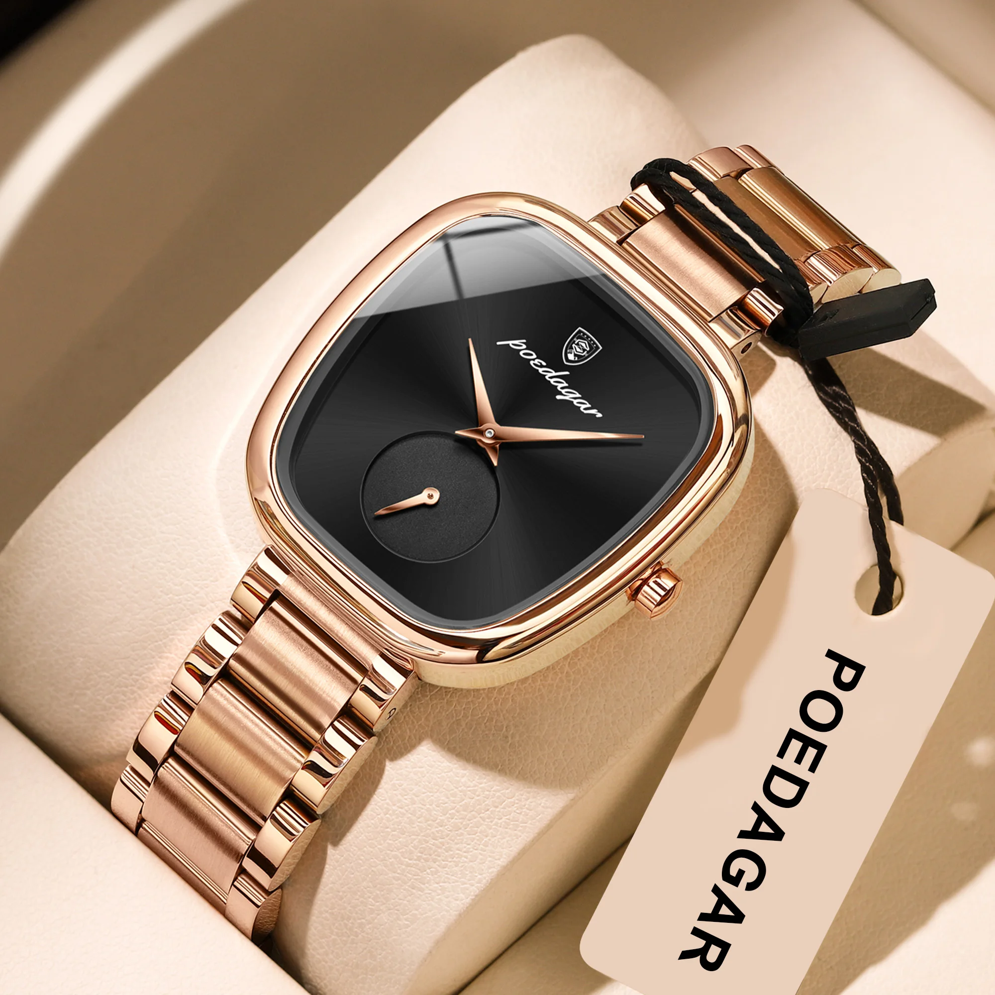 (Ouro Rosa e Preto) Relógio feminino luxuoso de alta qualidade, em aço inoxidável, à prova d'água, elegante e estiloso, com movimento de quartzo.