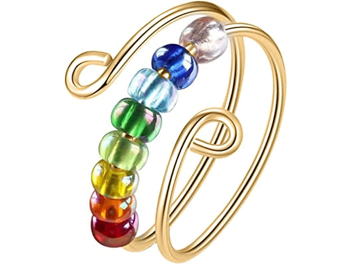 2026-anel Antiestresse De Pérolas Arco-íris Giratório Para Mulher, Anel Fidget Para Aliviar A Ansiedade